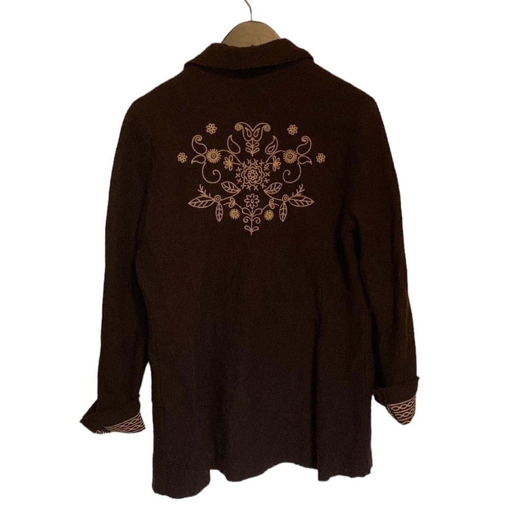 Carol Little Vintage Wool Brown Cardigan Embroidered Flower Western Boho Jacket